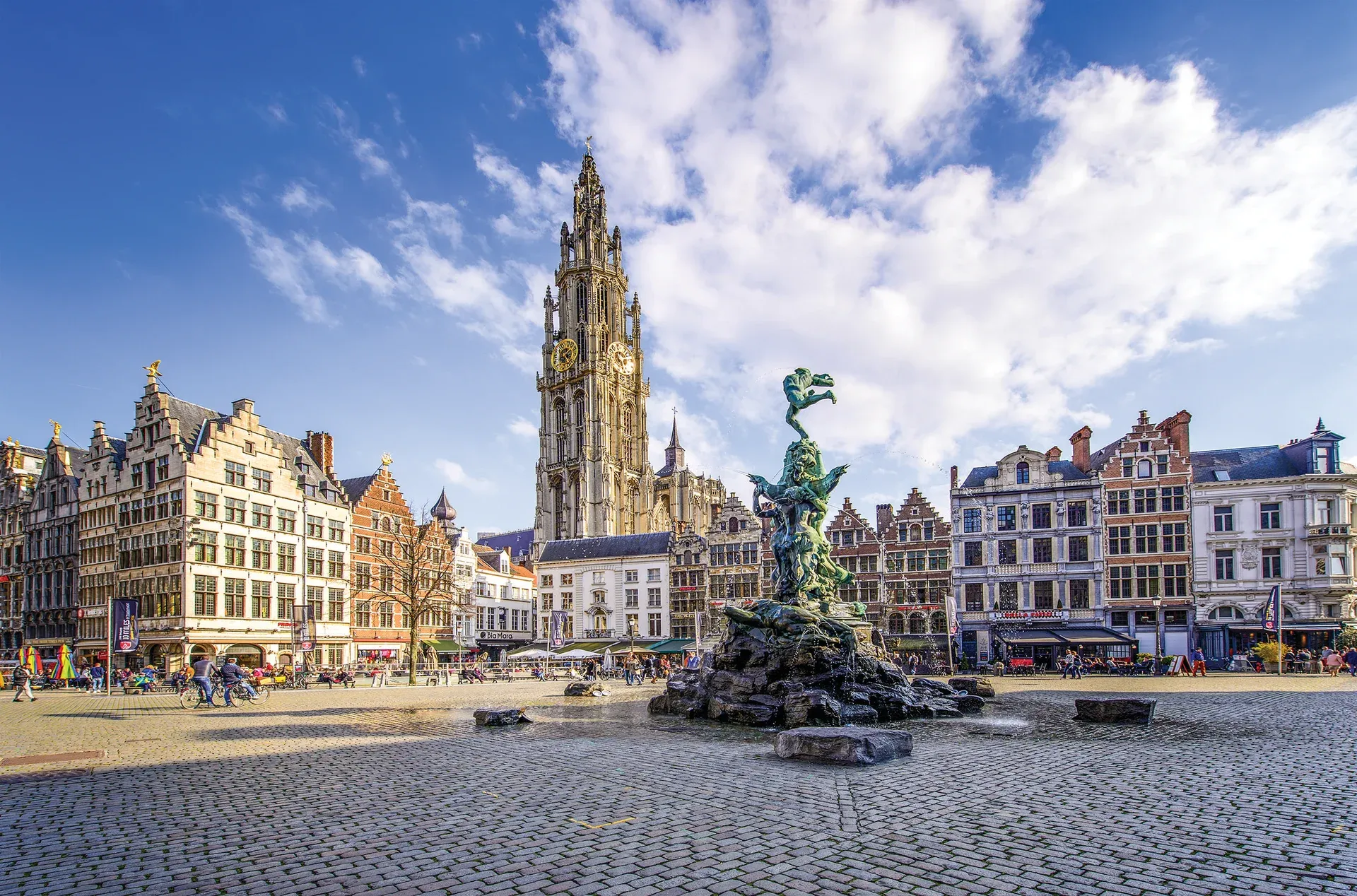 Antwerp's Great Market Square, correctly converted — natural colour with detail kept in the shadows