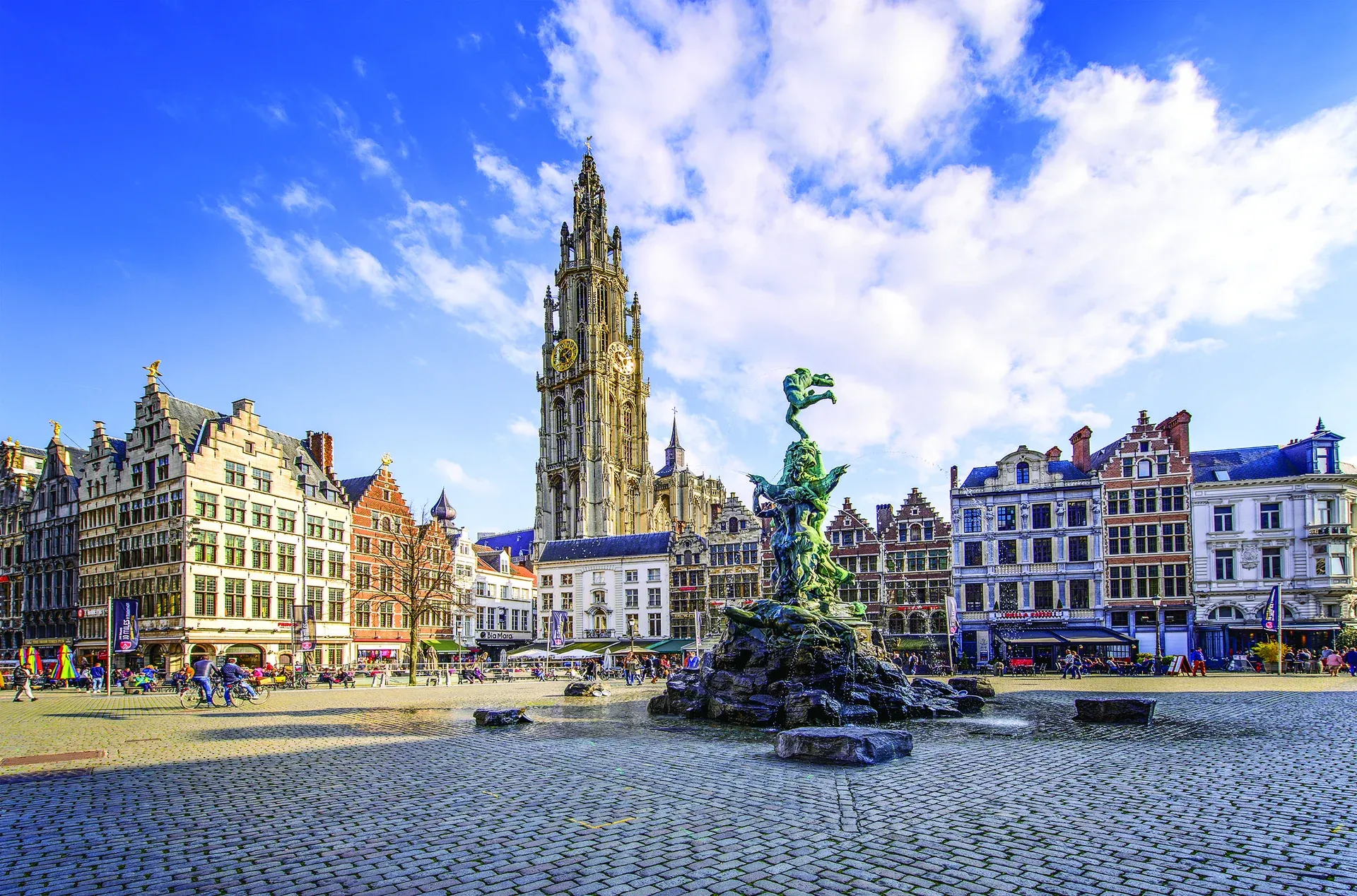 Antwerp's Great Market Square, oversaturated — colours too strong and shadows blocked up